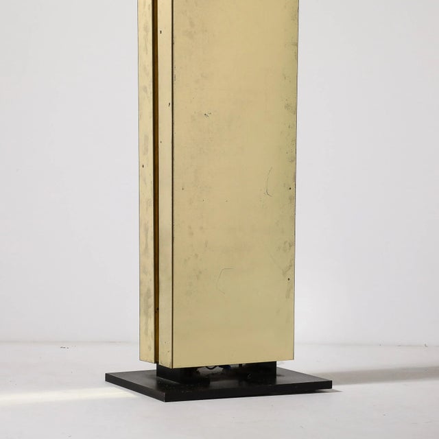Metal Mid-Century Modernist Rectilinear Floor Lamp in Brass & Black Enamel For Sale - Image 7 of 12