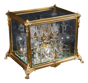Antique French Bacarrat Ormolu and Glass Liqueur Cabinet, 1800s, Set of 21