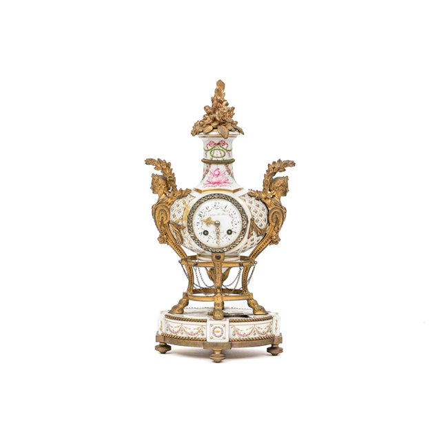 19th C. French Louis XVI Sèvres-Style Porcelain & Ormolu Mantel Clock, Signed Theodore B. Starr Ny For Sale - Image 18 of 18