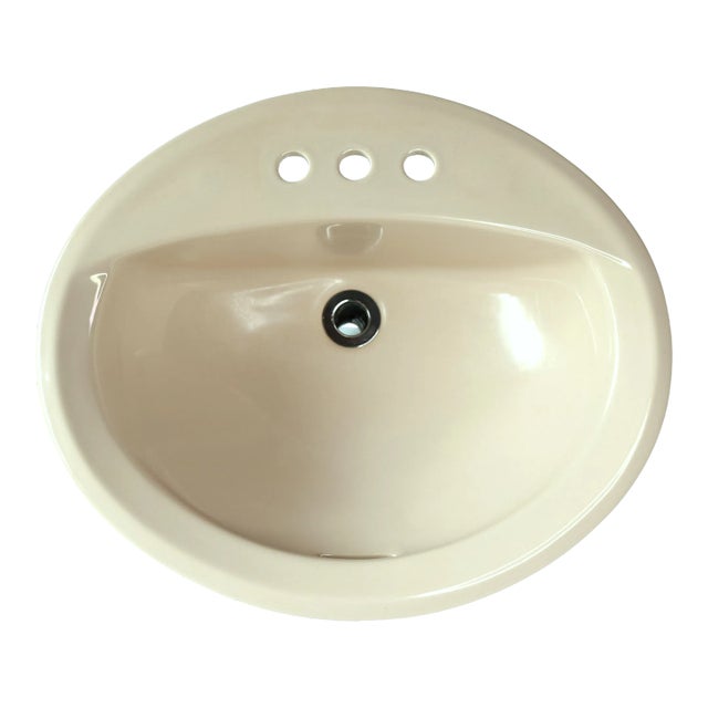 1972 Vintage American Standard Beige/Sand Colored Porcelain Drop-In Sink For Sale