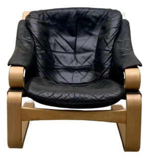 1960s Mid Century Scandinavian Modern Bentwood Black Leather Lounge Chair