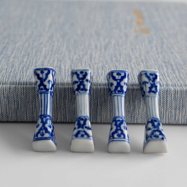 Vintage Blue & White Porcelain Chopstick Rests - Set of 4 For Sale - Image 9 of 10
