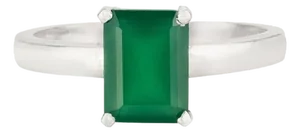 Contemporary 1.49 Ct Octagon Cut Green Onyx Solitaire Ring in Silver - Size 8.5