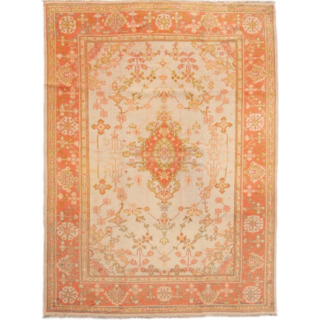 Antique Turkish Oushak Peach Handmade Wool Rug For Sale - Image 12 of 12