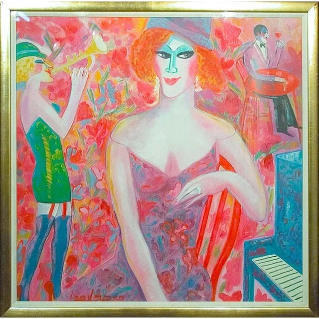 1980s Earl Linderman "Falling in Love Again" Original Oil Painting Canvas, Framed For Sale