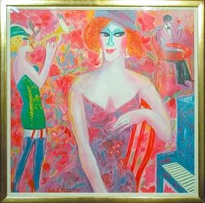 1980s Earl Linderman "Falling in Love Again" Original Oil Painting Canvas, Framed