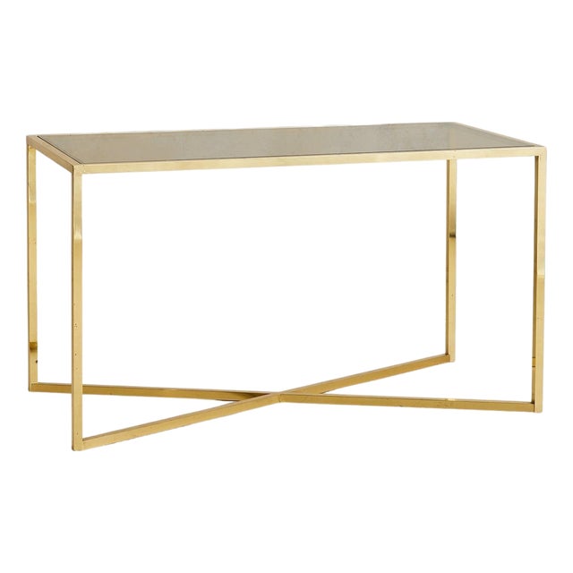 French Brass X-Base Desk with Smoked Glass Top, 1970s - 2 Available For Sale