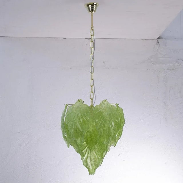 Mid-Century Modern Light Green Suspension Chandelier with Murano Glass Leaves, Italy, 1990s For Sale - Image 3 of 10