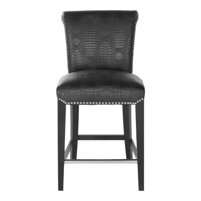 Studded Counter Stool, Black Crocodile & Black For Sale