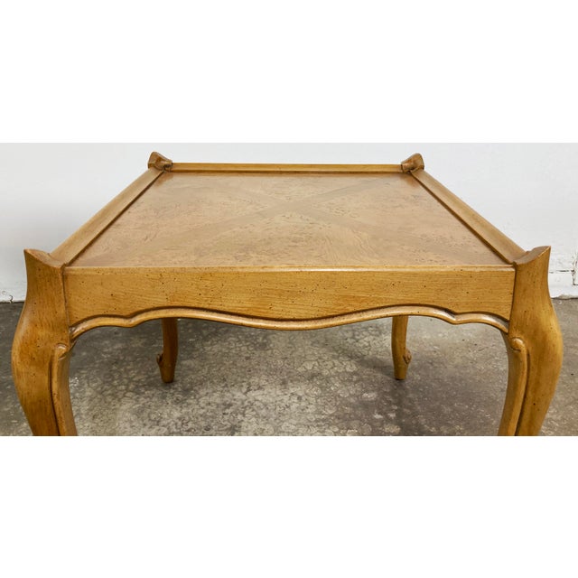 Vintage French Provincial Tables With Burlwood Inlay, a Pair For Sale - Image 9 of 10