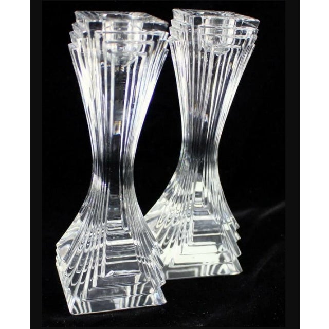 Vintage 1980s Mikasa Attributed Crystal City Lights Art Deco Candle Holder Pair For Sale - Image 14 of 18