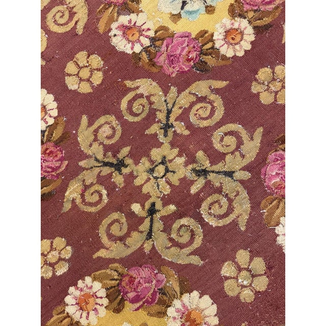 1840s Burgundy Ground Floral Antique European Neoclassical Aubusson Round Rug For Sale - Image 4 of 6