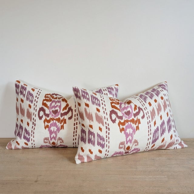 2020s Mally Skok Ikat Crazy Pink Lumbar Pillows For Sale - Image 5 of 6