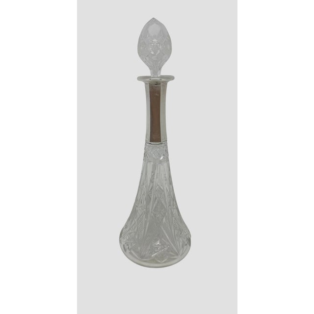 Mid 20th Century Cut Crystal Wine or Liquor 11 1/2 Decanter With Silver Metal Collar Diamond and Fan Cut Pattern For Sale In Washington DC - Image 6 of 12