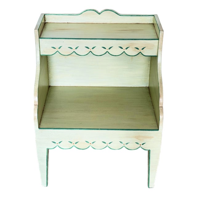 Hand Painted Light Sage Green Bedside Table for Child's Room For Sale