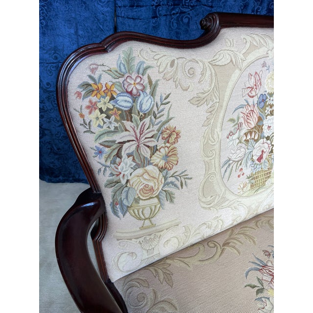 Queen Anne Style Mahogany Needle Point Settee For Sale - Image 4 of 15