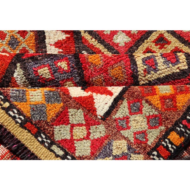 Multicolored Midcentury Turkish Kurdish Oushak Runner With Diamonds and Stars 2'9 X 9'10 For Sale - Image 9 of 10