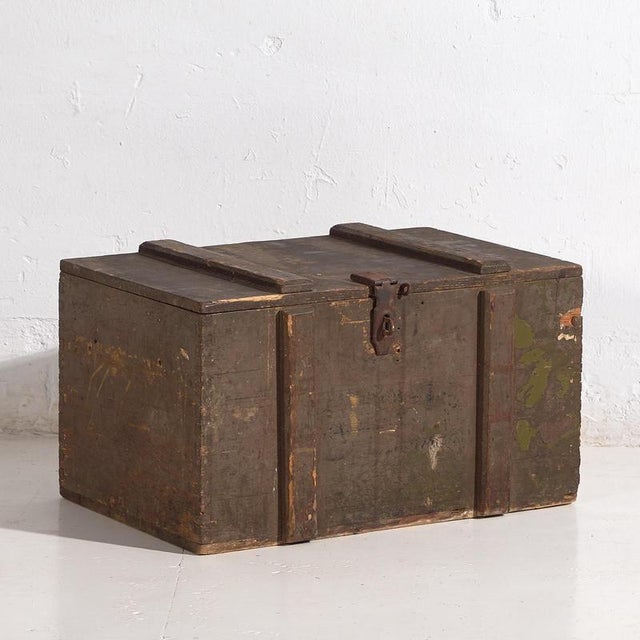 Small Antique Olive Green Chest, 1920s For Sale - Image 14 of 14