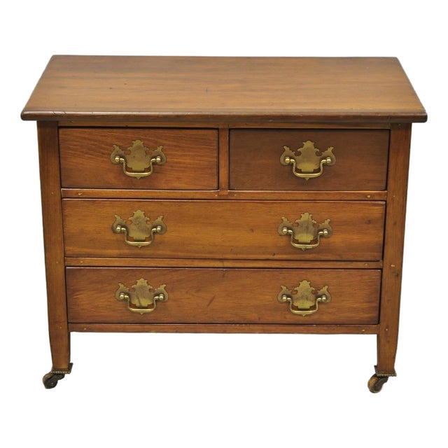 Antique Walnut Miniature Salesman Sample Small Chippendale Chest of Drawers For Sale