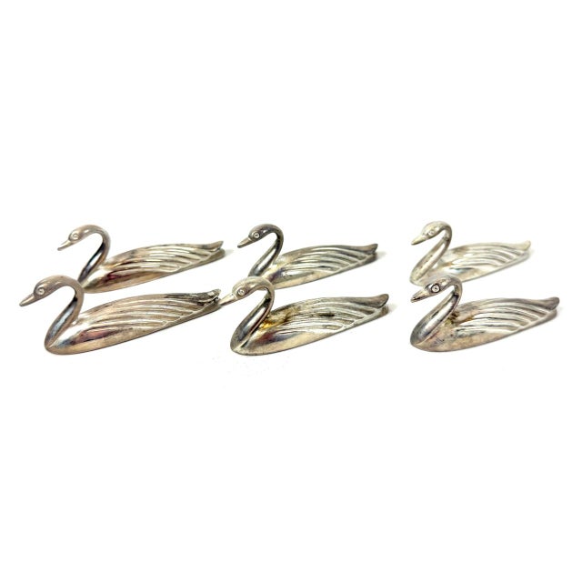 1950s Vintage French Silver Plated Swan Knife Rest by Oliver Saint Honore, 1950s, Set of 6 For Sale - Image 5 of 9