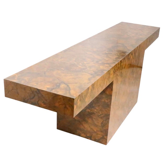 Brown Mid Century Faux Burl Formica Console Table c.1970's For Sale - Image 8 of 10