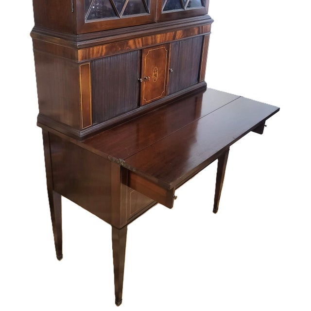 Antique 20th C American Hepplewhite Mahogany Tambour Door Secretary Desk Vitrine For Sale - Image 10 of 18