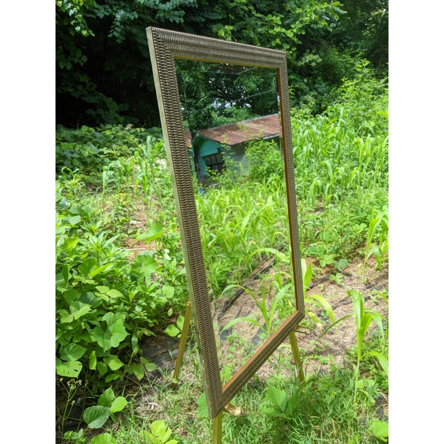 1990s Art Deco Woven Geometric Silver Wood Framed Beveled Mirror by Majestic For Sale - Image 4 of 10