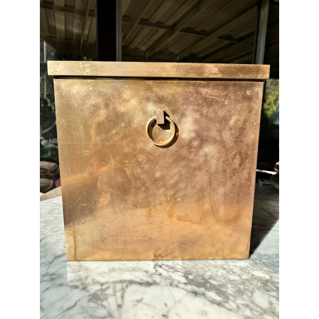 Mid 20th Century Extra Large Solid Brass Square Jardinière / Planter With Ring Handles, 14", Mid-20th Century, Made inHong Kong For Sale - Image 5 of 11
