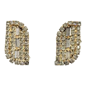 Vintage 1960s Signed Alice Caviness Faux-Black Diamond Rhinestone Clip Earrings- 2 Pieces