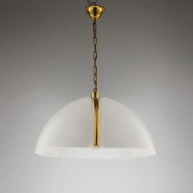 Plastic Large White Plastic and Brass Pendant Lamp by Siva Poggibonsi for Arcobaleno, Italy, 1960s For Sale - Image 7 of 11