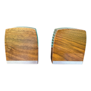 Pair of Solid Walnut Bookends With Copper Trim, Circa 1970s