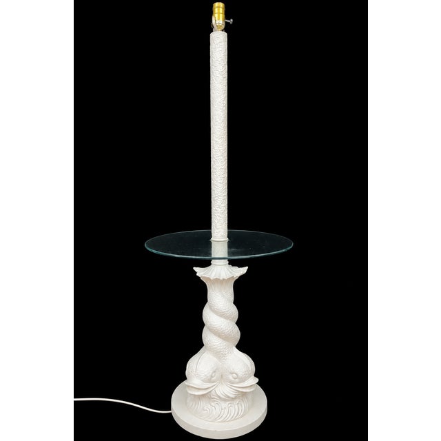 1960s Vintage Double Koi White Plaster Floor Lamp With Glass Tray Table For Sale - Image 5 of 5