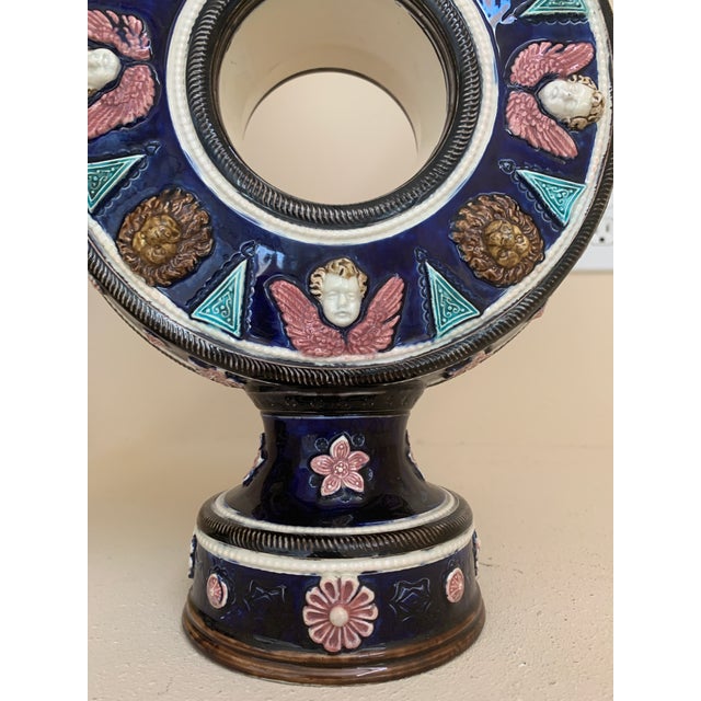 Late 19th Century Antique Set -2 German Ceramic Ewers by Hugo Lonitz Lions and Cherubs For Sale - Image 5 of 11