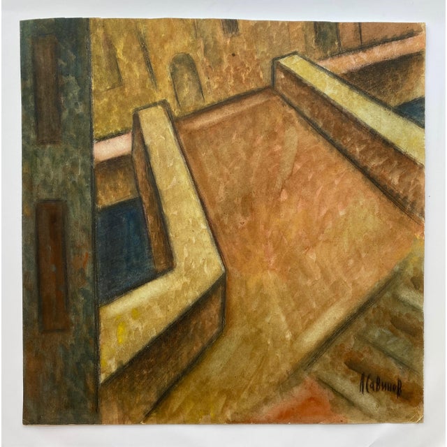 Late 20th Century Late 20th Century Mixed Media Abstract Cityscape Painting For Sale - Image 5 of 5
