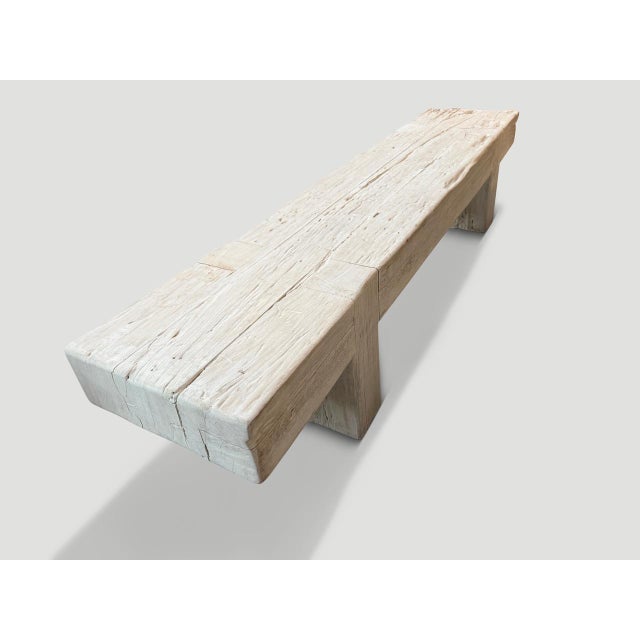 Off-white Andrianna Shamaris Bleached Teak Wood Log Bench or Coffee Table For Sale - Image 8 of 18