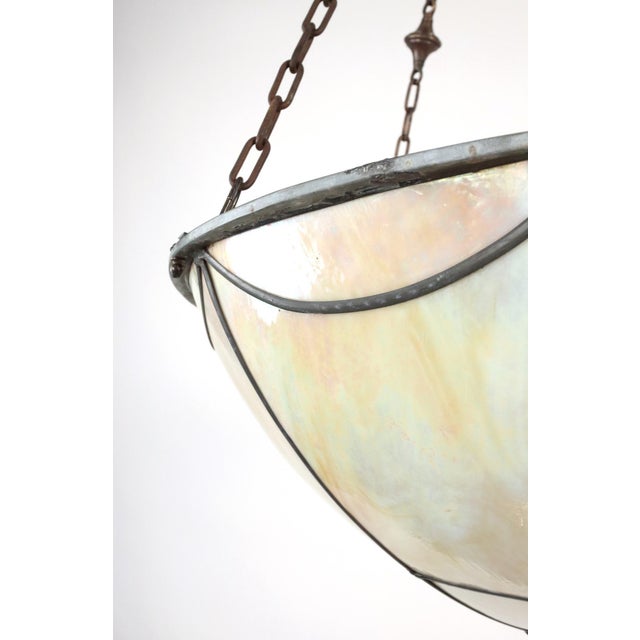 Arts & Crafts Mid 20th Century Arts & Crafts Iridescent Slag Glass Bowl Pendant Light For Sale - Image 3 of 12