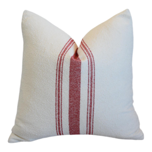 French Red Striped Woven Grain Sack Fabric Feather/Down Pillow