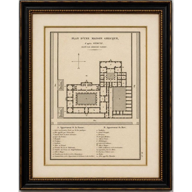 Title: Ancient Greek House Architectural Plan after Vitruvius, Tardieu, 1825 : Original antique architectural engraving...