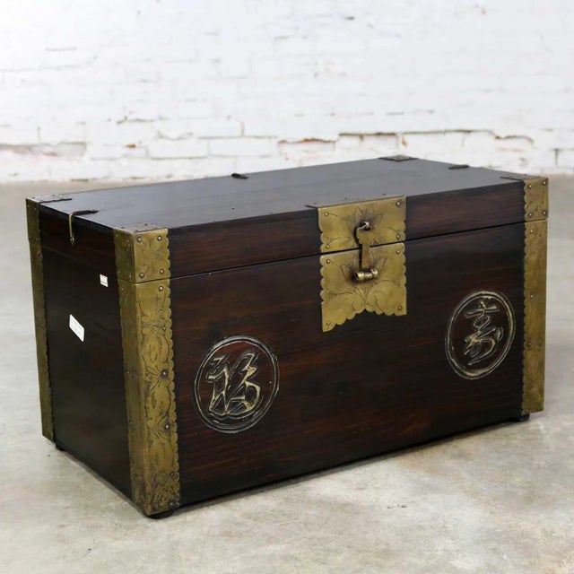 Early 20th Century Antique Korean Trunk Chest or Box Circa 1920s With Luck and Longevity Characters For Sale - Image 5 of 13
