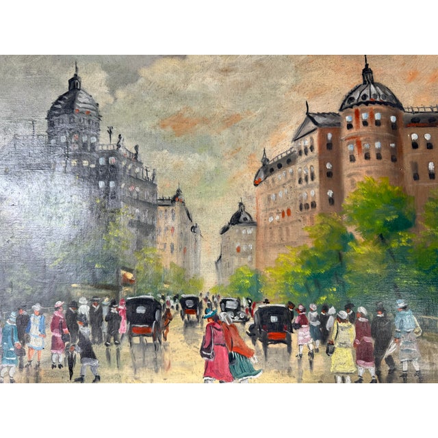 1950s 1950s Vintage Parisian Street Landscape Oil on Canvas Painting, Unsigned For Sale - Image 5 of 10