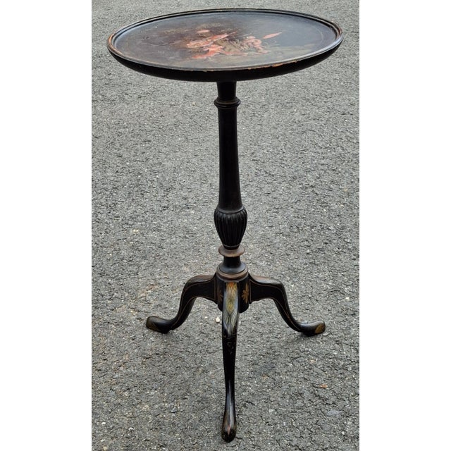Late 19th Century Victorian Ebonized and Chinoiserie Decorated Candle Stand For Sale - Image 5 of 7