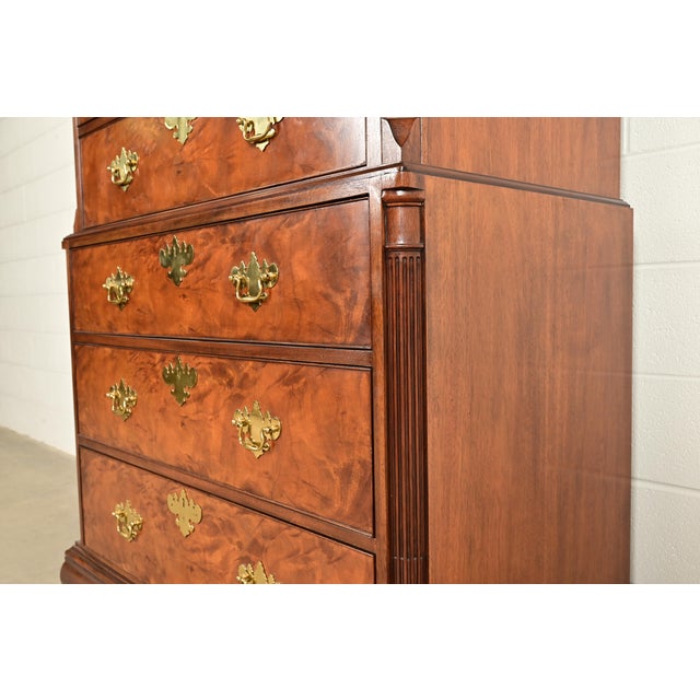 Baker Furniture Historic Charleston Chippendale Carved Mahogany and Burl Wood Eleven-Drawer Highboy Dresser For Sale - Image 10 of 14