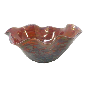 2005 Robert Eickholt Blown Red and Blue Glass Decorative Bowl With Ruffled Rim