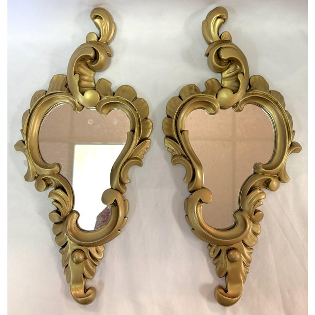 Mid 20th Century Vintage Sweet Petite Gold Scroll Wall Mirrors- A Pair For Sale - Image 5 of 14