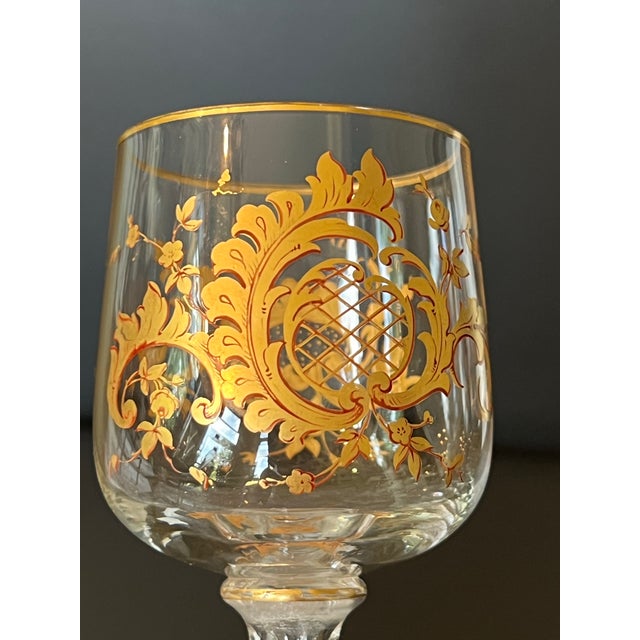 Beautiful antique Moser / St Louis gold gilt with ribbed stem wine glass. No damage.