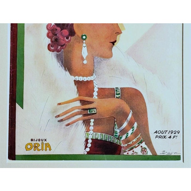 Art Deco 1929 Very RARE-French Art Deco Lithograph- Woman With Her Jewelry-Matted For Sale - Image 3 of 4