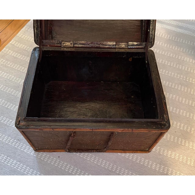 Bamboo Wooden Storage Box With Woven Handles, Hand Carved For Sale In New York - Image 6 of 11