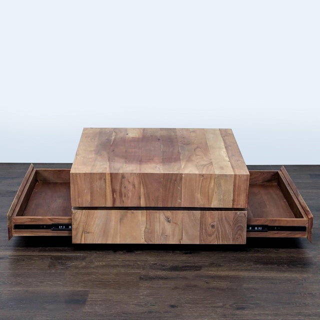 Wood Cb2 Spin Rotating Coffee Table With Two Drawers For Sale - Image 7 of 11