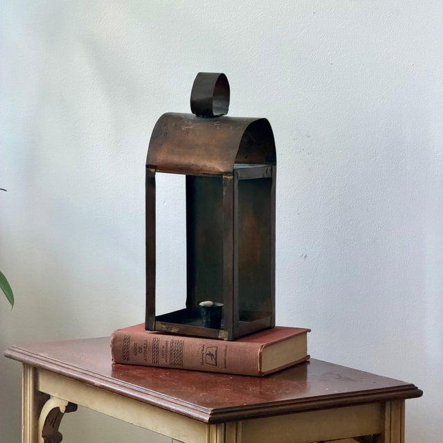 Late 19th Century Antique Copper + Tin Lantern Candle Holder For Sale - Image 5 of 10