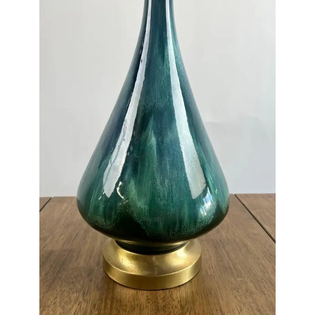 Mid-Century Modern Green Malachite Teardrop Design Table Lamp W Custom Shade For Sale - Image 11 of 16